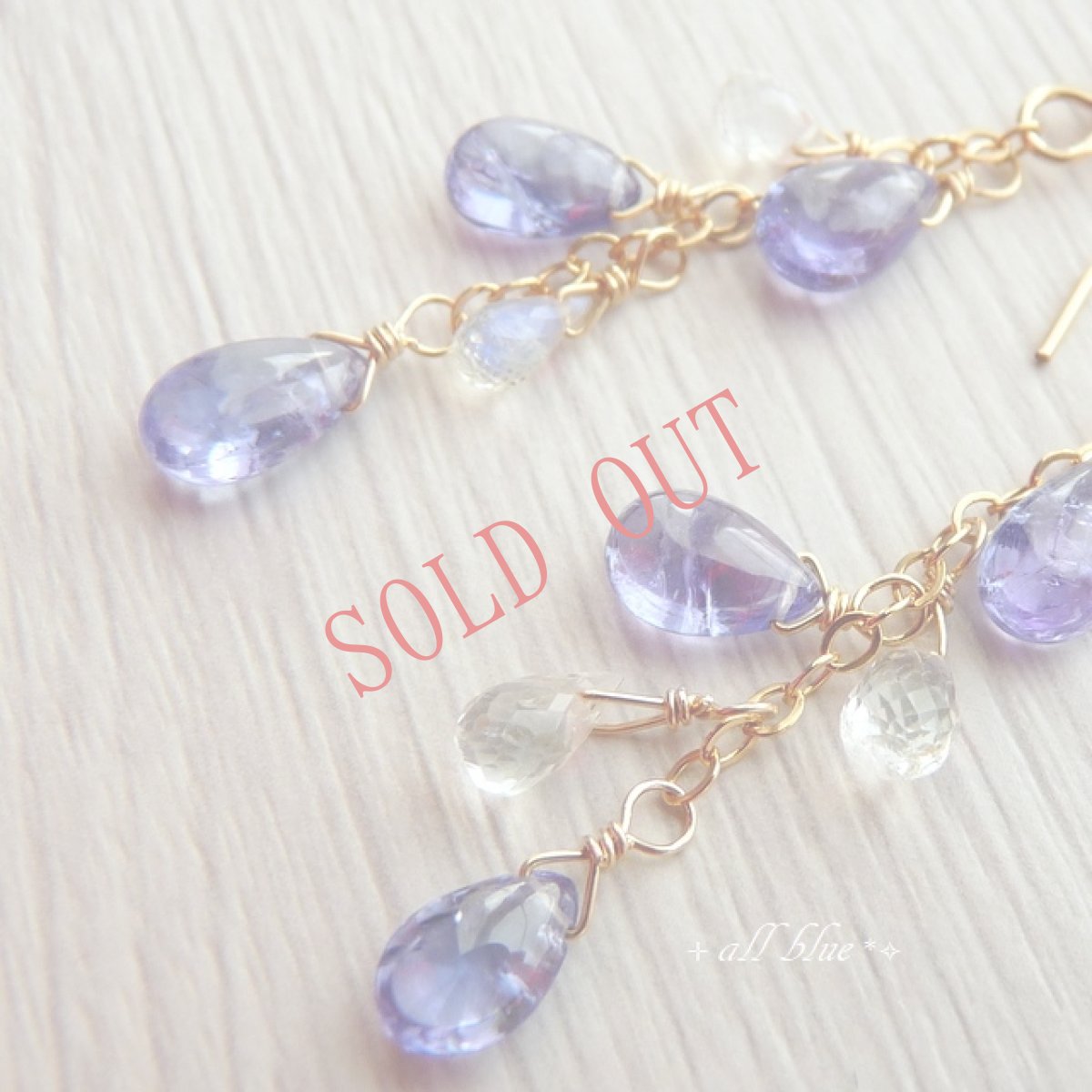 画像2: 【願望達成・問題解決・成功の石】宝石質タンザナイトAAAA×レインボームーンストーン　*しずく* 鈴なり　ロングピアス　14kgf (2)