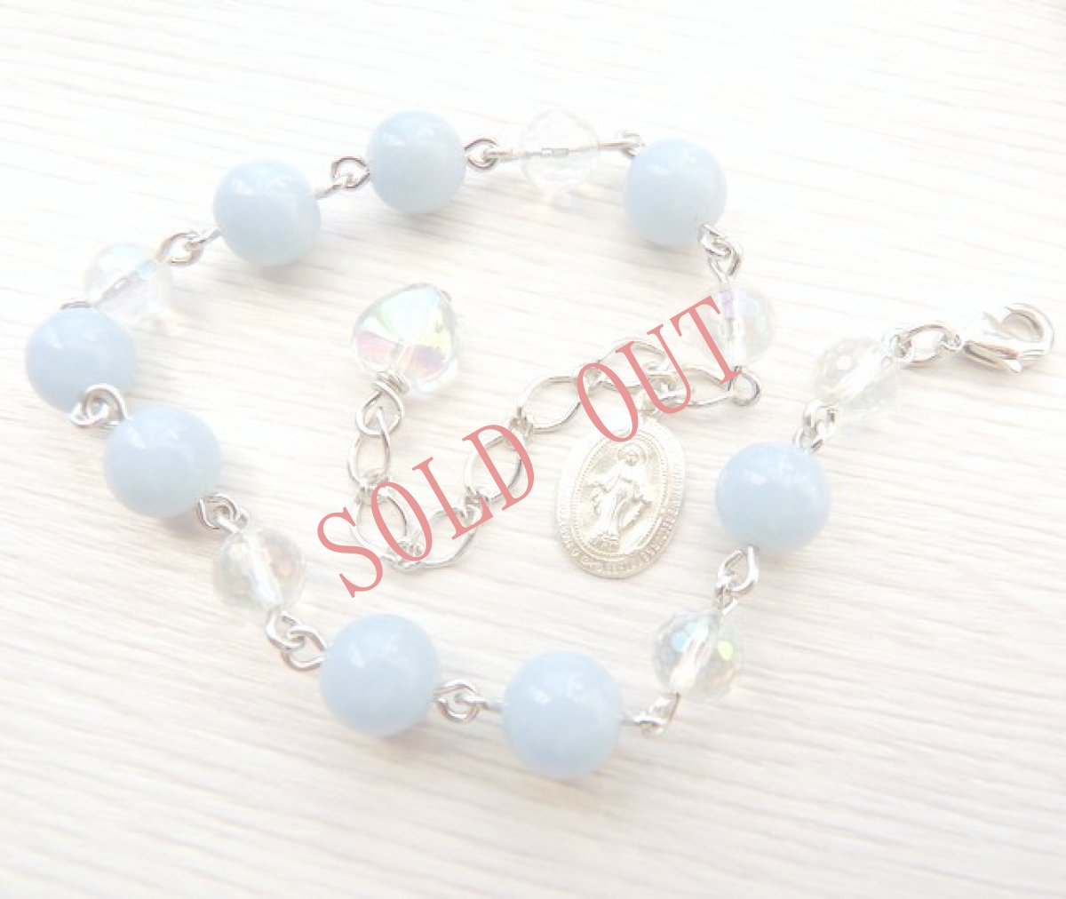 画像4: 第５チャクラ【ありのままの自分を表現する・コミュニケーション・大切なものを守り祈りを力にかえる】エンジェライト×レインボーオーラクォーツ ◎ハート◎ 不思議のメダイ◎　ブレスレット (4)