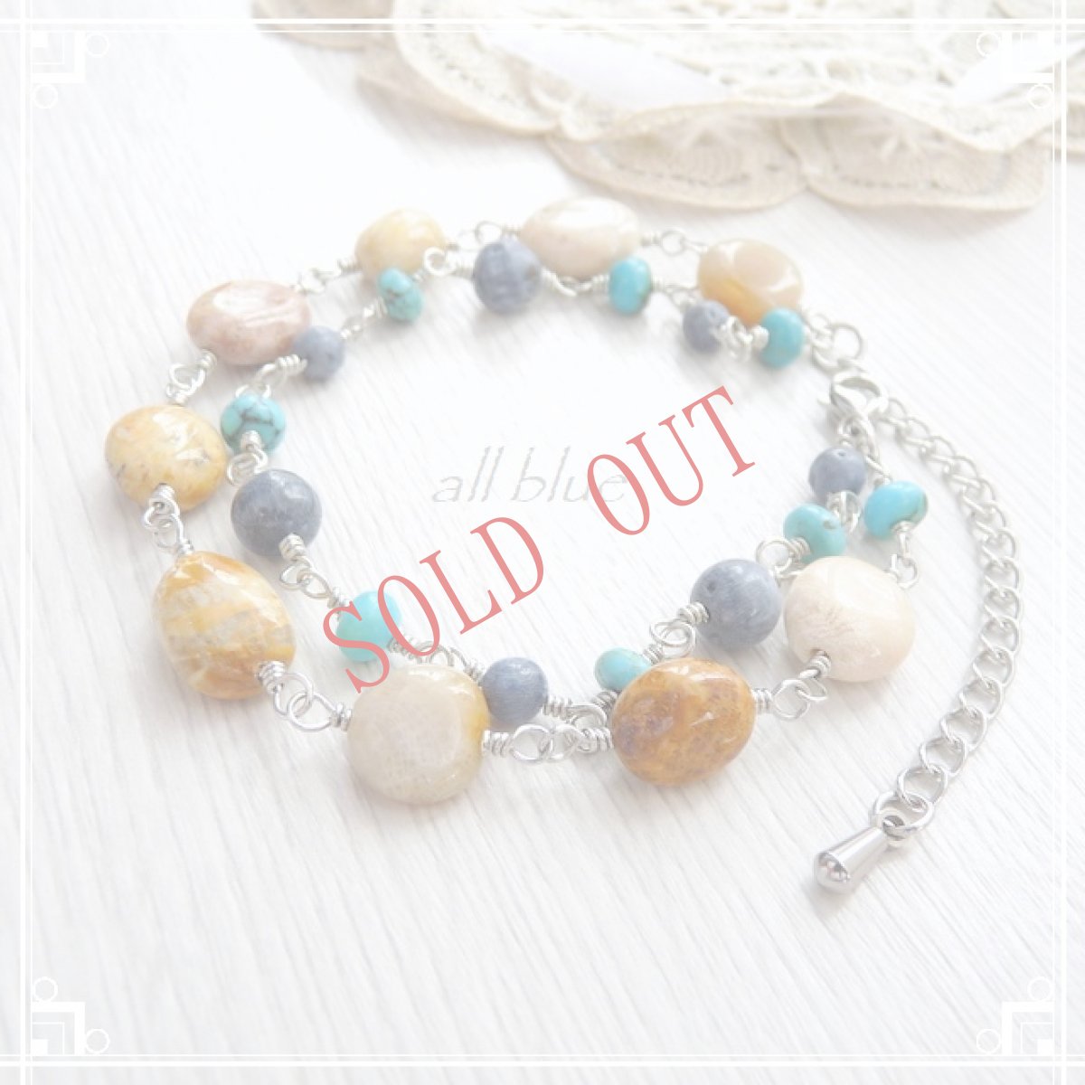 画像3: ✩海のブレスレット✩【海の宝石　魔除け・子宝・女性のお守り】フォシルコーラル×ブルースポンジサンゴ×ターコイズ　*サージカルステンレス*   (3)